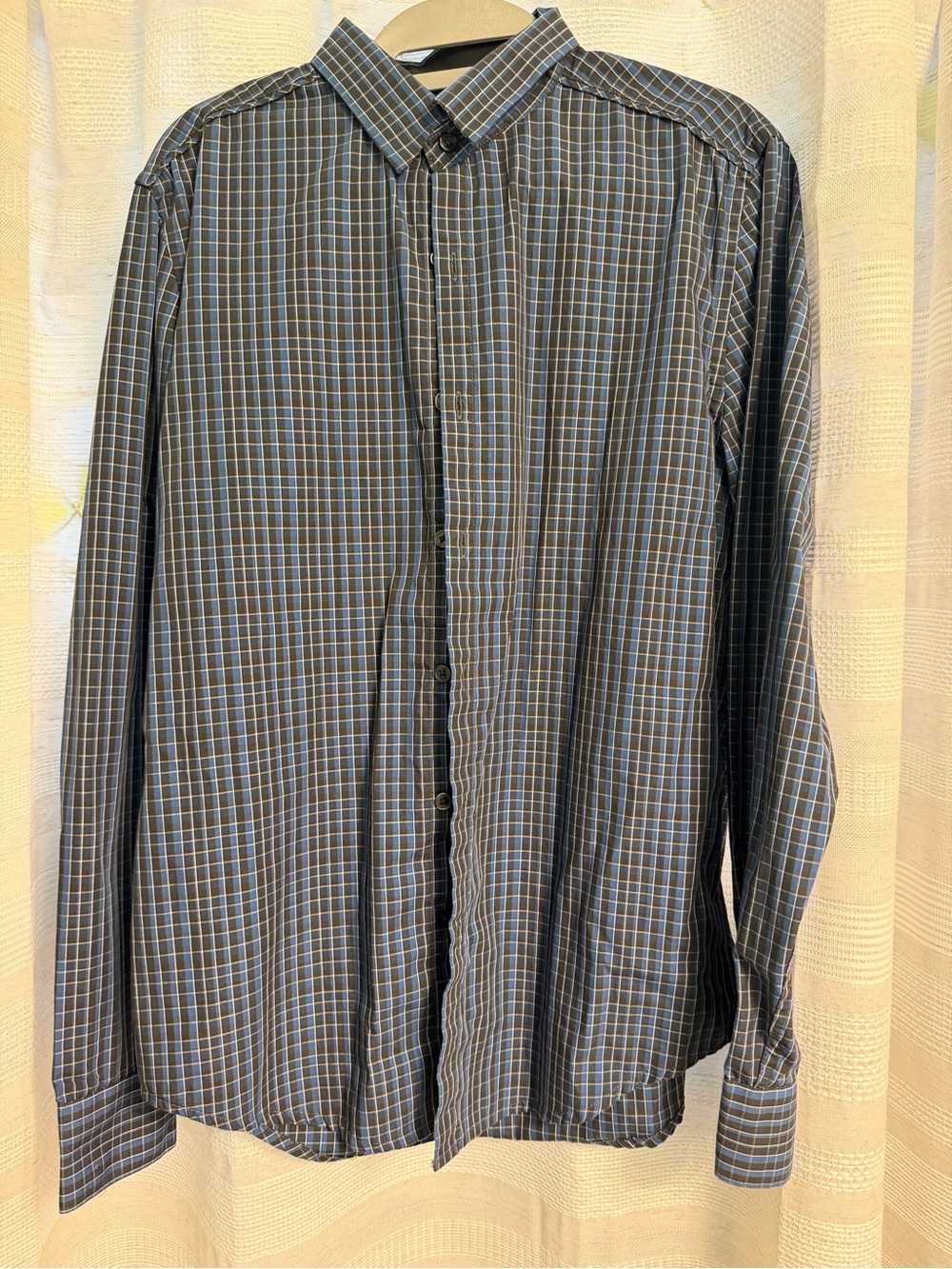 attention Men's Button-Down Plaid Shirt - Blue, Gray